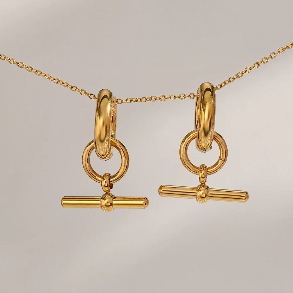 Dropshipping Chic 18K Gold PVD Plated Stick Hoop Earrings Tarnish Free Stainless Steel Earrings for Women