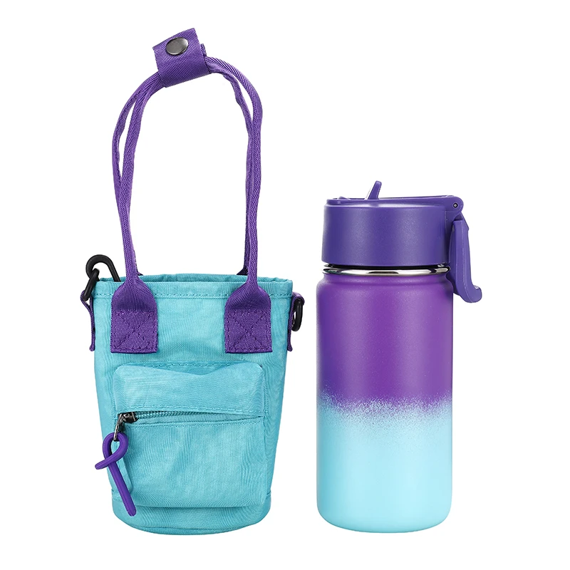 

Custom new design kids water bottle bags reusable picnic carrier bag with adjustable shoulder strap, Colorful textile