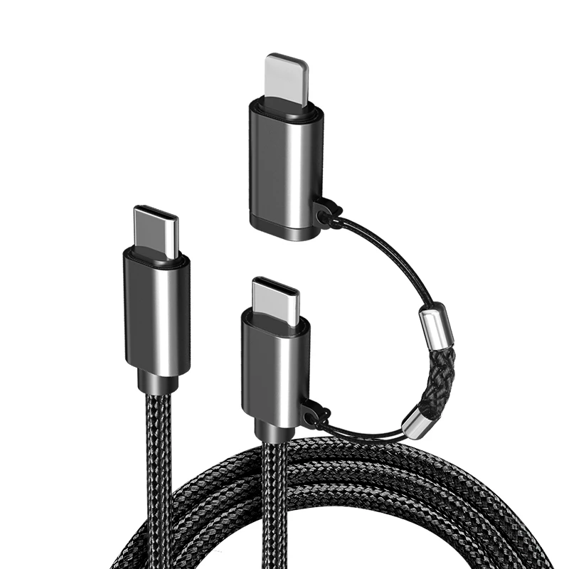 

60W 3A 8 Pin to USB C PD Cable For Tablet Laptop Mobile Phone Quick Charge Data Cord 1M Fast Charger 2 in 1 USB Charging Cable, Black