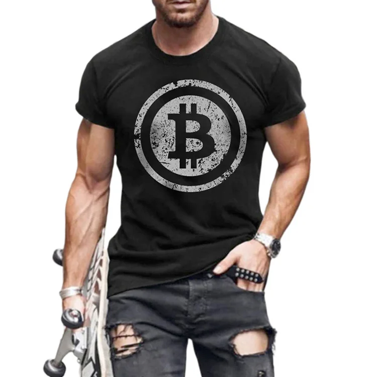 

*HOT* BTC Bitcoin Logo Printing Men's Short Sleeve t shirt O neck Upper clothes Slim Fit Plain Color Inner Tee Casual Shirt