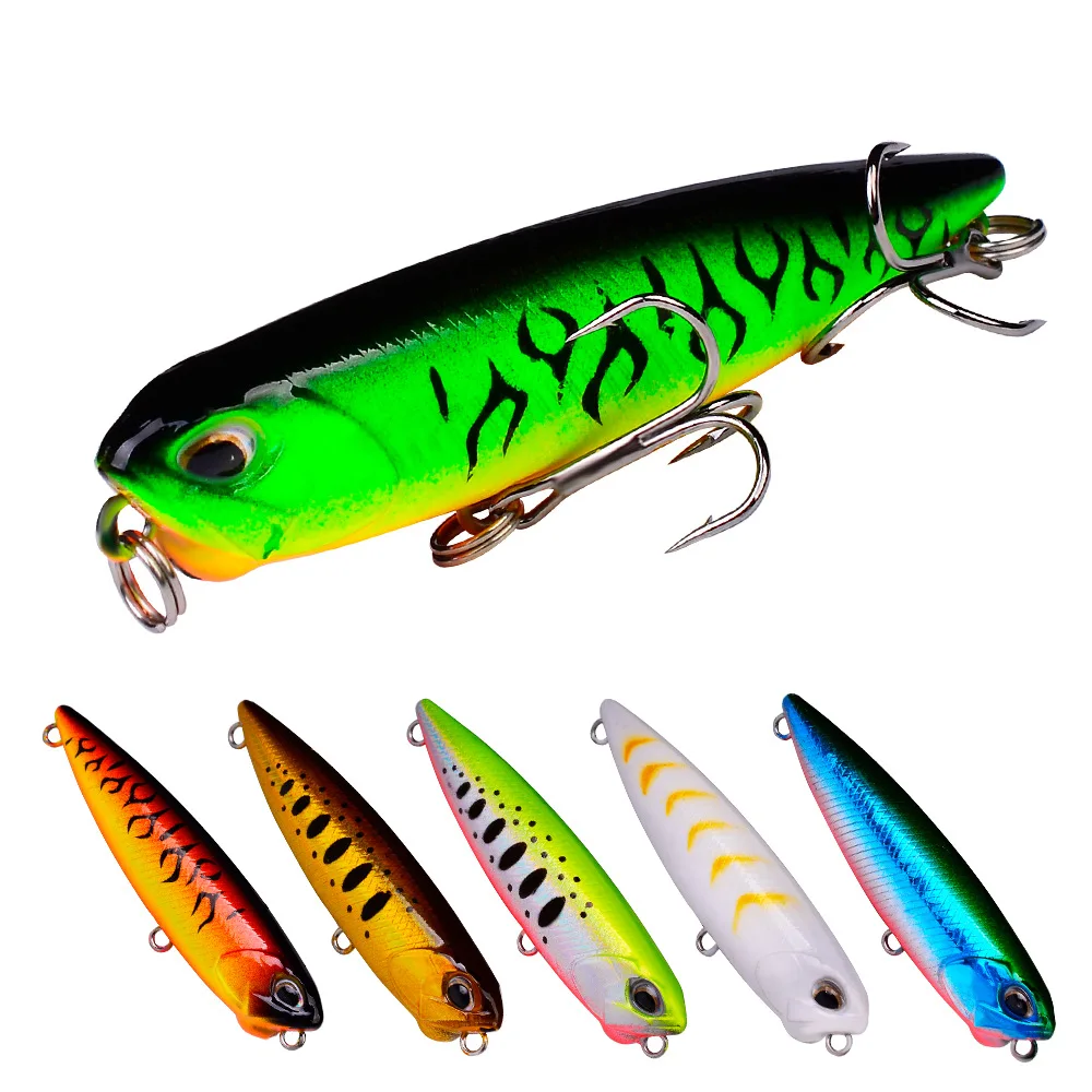 

WEIHE 0.19oz-5.5g 2.56"-6.5cm 6 colors fishing freshwater popper lure big hard plastic bait with 8# treble hook