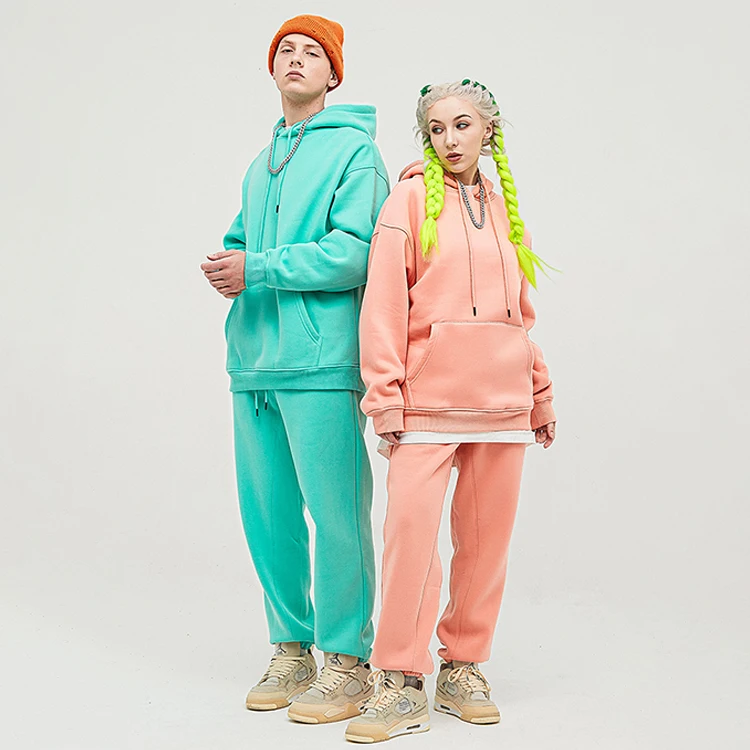 

Unisex Streetwear Fashion Hoodie 2 Piece Set Women Joggers Outfit Thick Sweatpants Set