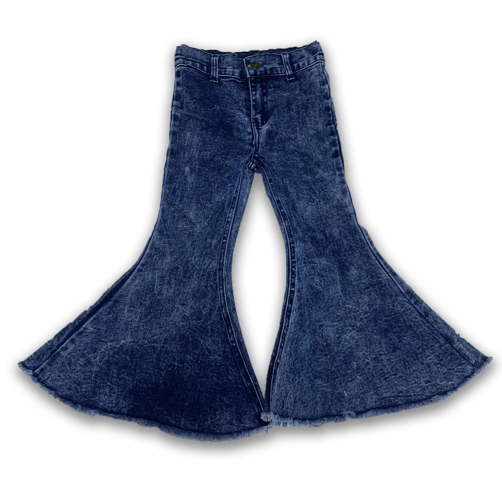 

Boutique Little Girl Wide Leg Pants Acid Wash Baby Girl Bell Bottoms, Blue