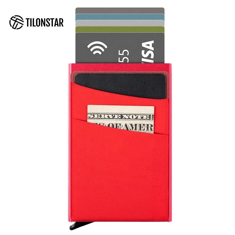 

TILONSTAR Aluminum Wallet With Elasticity Pop Up Business Card Wallet Metal Card Case