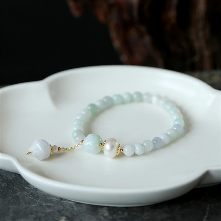 

Original natural fresh water pearl surface Jade Lotus bracelet 14K gold Women's Mother's Day gift