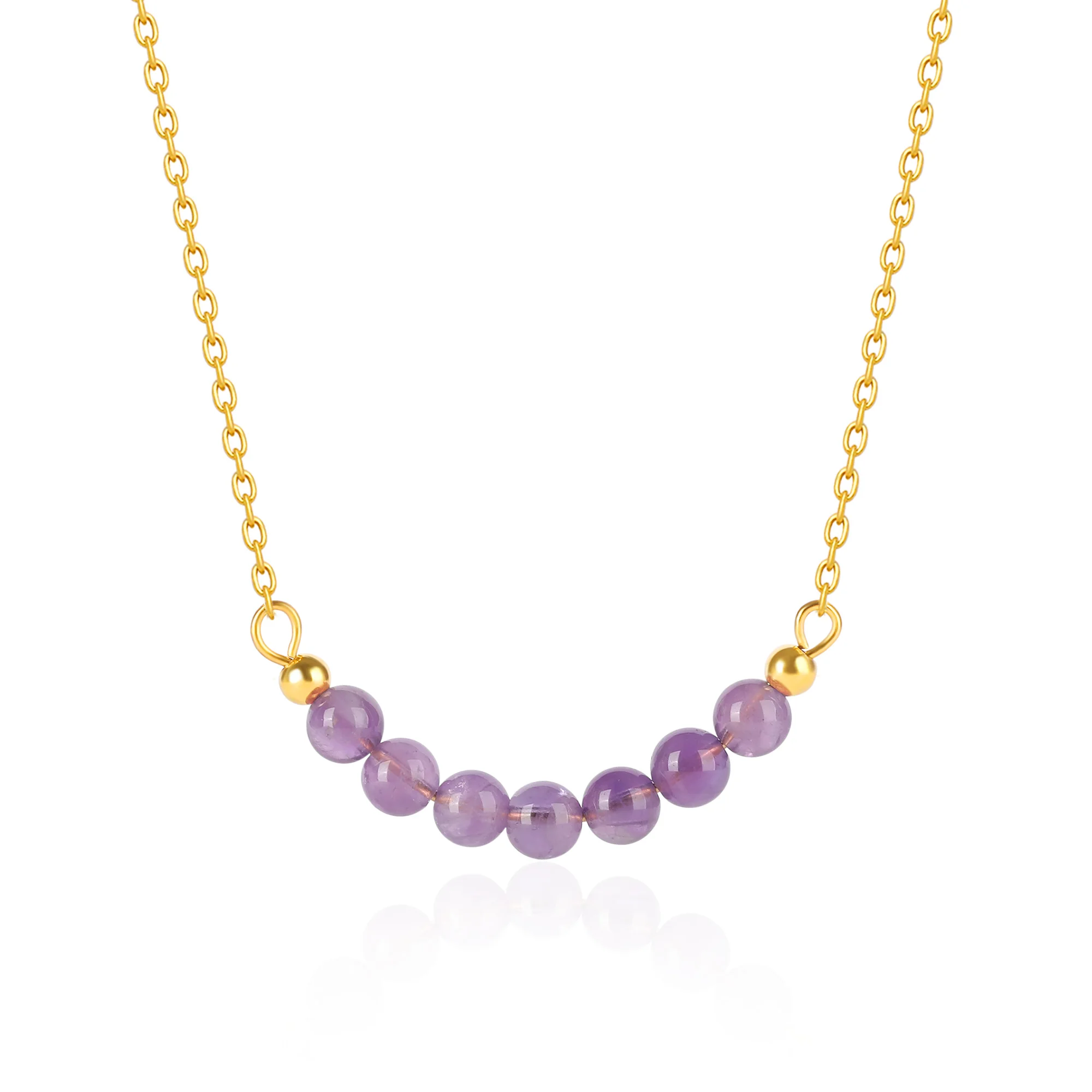 

NUORO New Natural Stone Charm Necklace Stainless Steel Gold Chain Smile Amethyst Rose Quartz Necklace