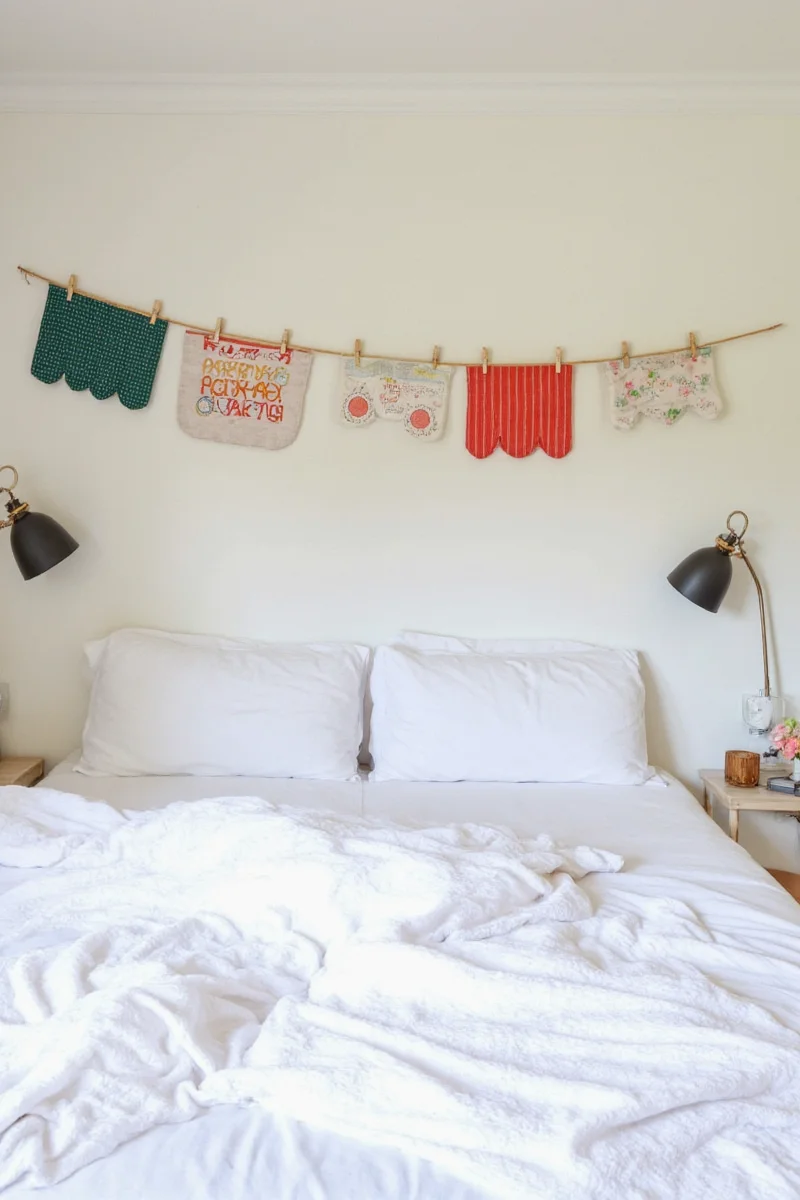 Macrame hanging above bed