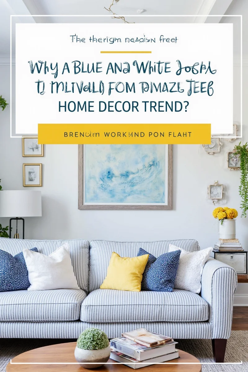 Blue and white sofa decorated for Christmas