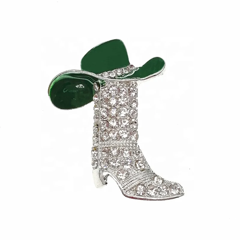

Rhinestone Green Enamel Cowboy Brooch Pin Customized Design Jewelry Accessories Brooches, As picture