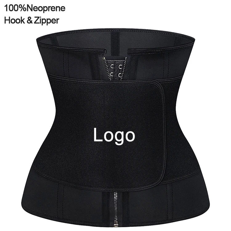 

Hook And Zipper Sweat Fitness Steel Bones Shaper Fajas Thick Women Corset One Strap Belt Neoprene Best Waist Trainer Ultra Slim, Black