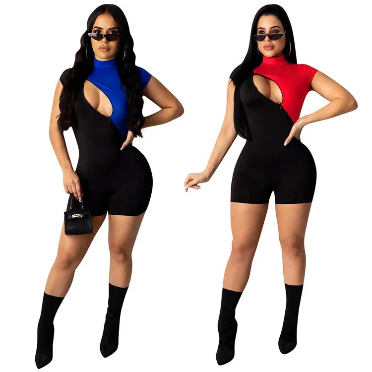 

Summer Wholesale Rainbow Active High Neck Ribbed New Fashion Jumpsuit For Women 2019 Dot Black White Romperss, Picture