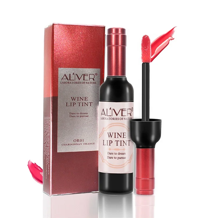 

Private Label OEM Lip Gloss 24H Moisturizing Orange Lip Tint Stain Red Liquid Wine Bottle Lipstick, 6 colors