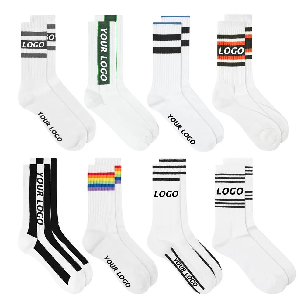 

New Design Plain Solid Color White Socks Fashion Cotton Crew Men Socks Custom Logo Letter Socks
