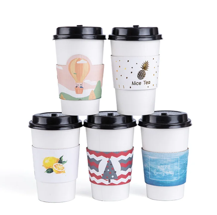 

Hot Selling Disposable Custom Logo Kraft cup sleeves cardboard corrugated coffee milk tea Paper cup sleeves