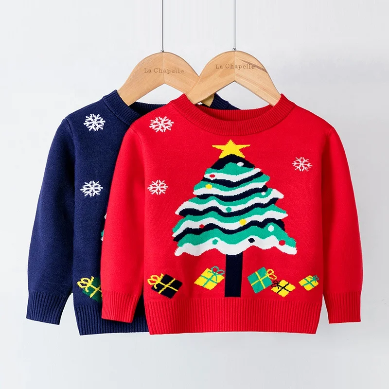 

New winter European and American kid's Pullover knitted christmas baby girl pattern sweater for Children's wear clothes