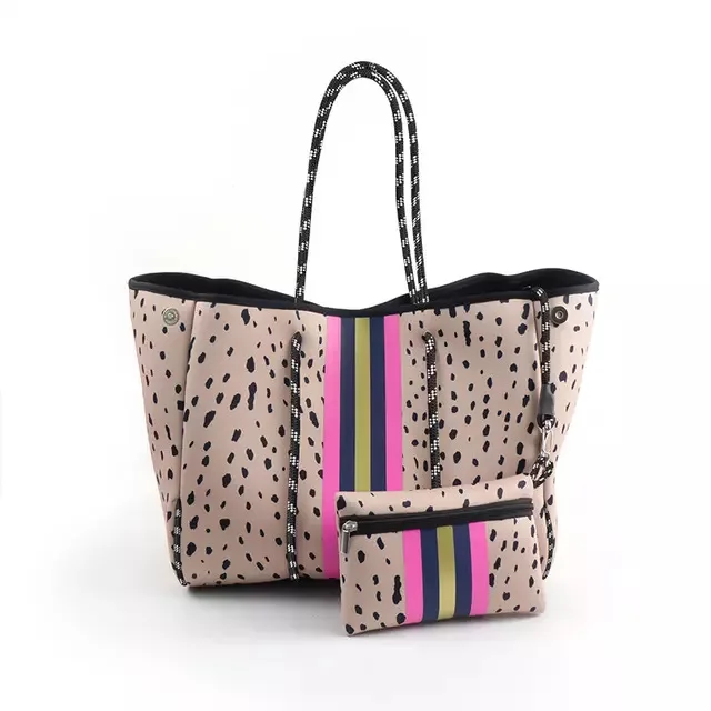 

Leopard Beach Handbag Designer Casual Large Capacity Soft Neoprene Tote Bag Custom