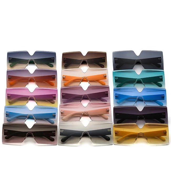 

2022 newest fashionable ins style sun shades rimless square oversized sunglasses women 2021, 15 colors