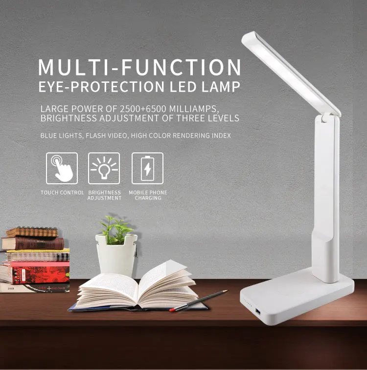 LED rechargeable folding table lamp, student dormitory eye protection lamp, study desk reading lamp