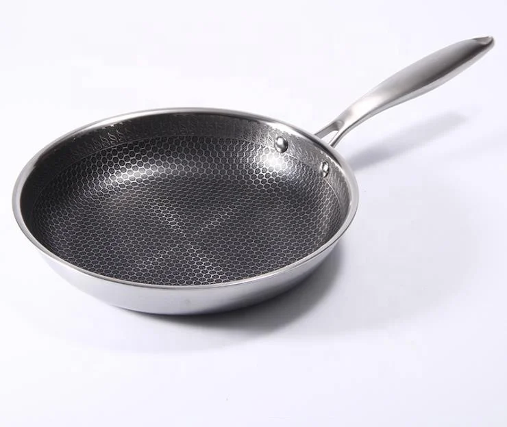 

Stainless steel honeycomb frying pan non-stick 3-ply pan with ss handle