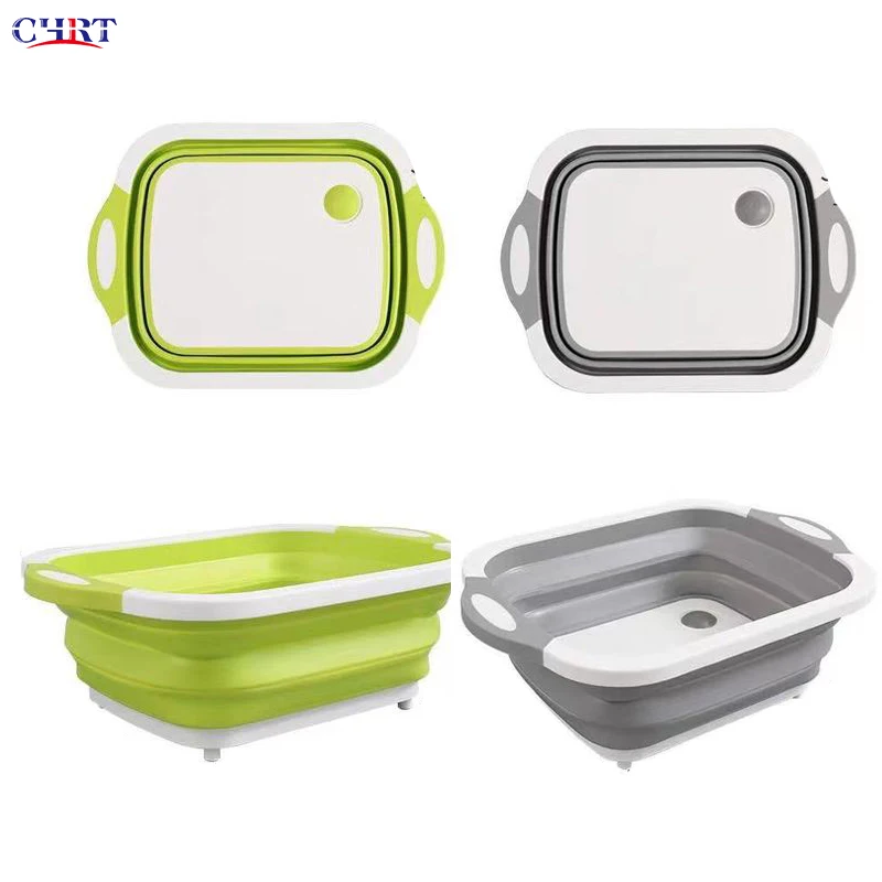 

CHRT Amazon Hot Selling Multifunction Collapsible Silicone Filter 3 in 1 Cutting Board Kitchen Vegetable Washing Basket