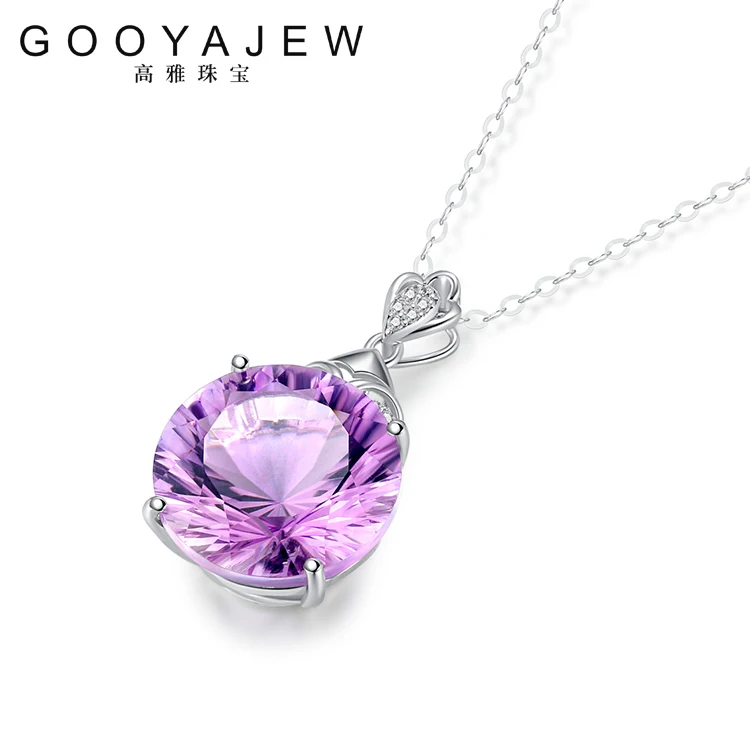 

GOOYAJEW Amethyst 925 Sterling Silver Pendant Necklace Women Purple Big Size Stone Gem Gemstones Gift S925 Fine Jewelry 1686