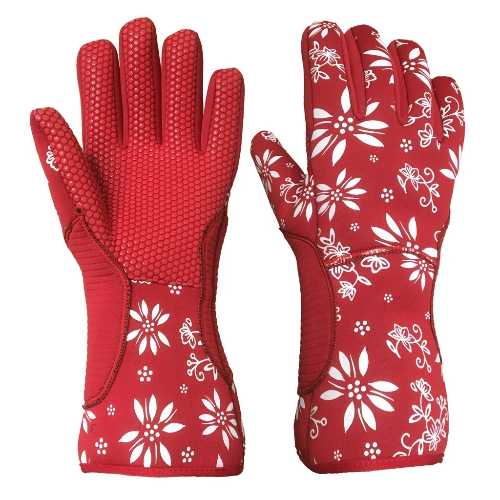 

Ready stock Womens Flower Printed Neoprene Shell Silicone Palm Dotted Heat Resistant Oven Baking Gloves