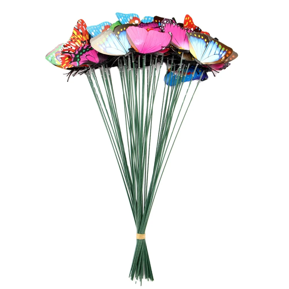 

50PCS 7cm Lot Artificial Butterfly Garden Decorations Simulation Butterfly Stakes Yard Plant Lawn Decor Fake Butterfly Random