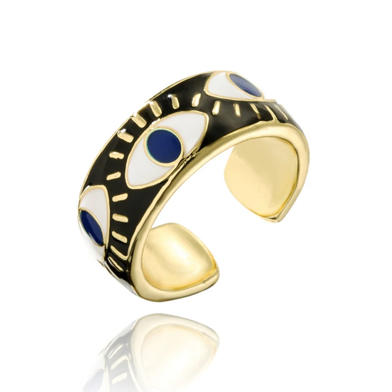 

2022 Fashion Devil's Eye Colored Oil Drop Ring Enamel Ladies Adjustable Opening Ring Jewelry