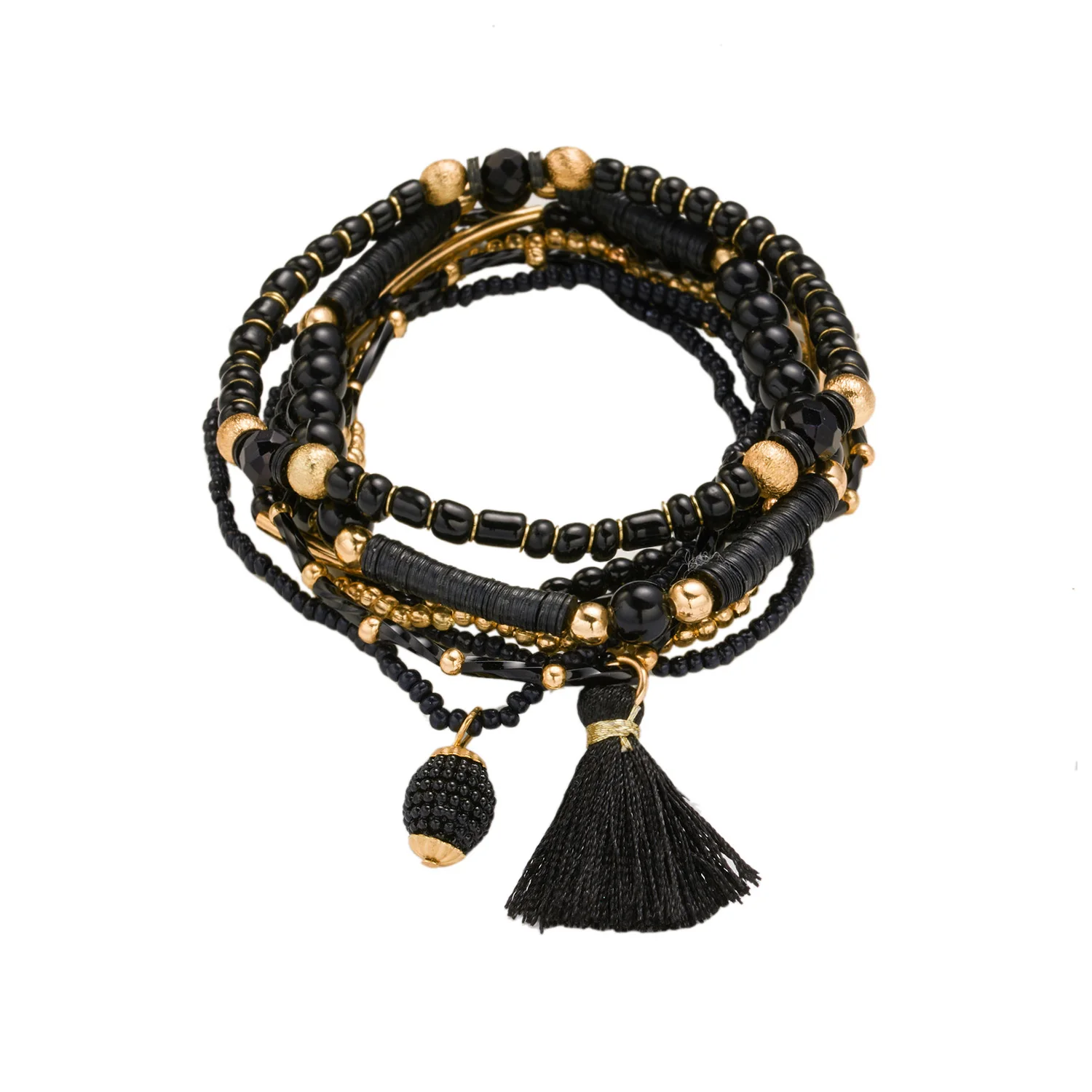 

Bohemia Pure handmade beaded tassel pendant multi layer Bracelet for women, Black