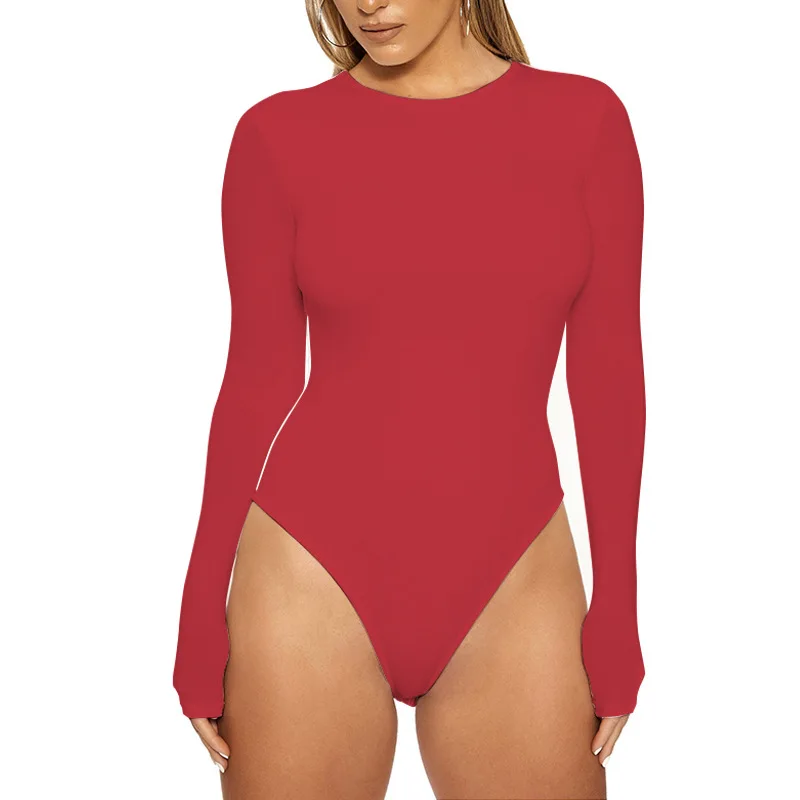 

F50137A New long sleeve sexy bodysuit casual base top long sleeve women bodysuit sexy jumpsuit for ladies, White, red, black, blue, apricot, dark blue, brown, coffee