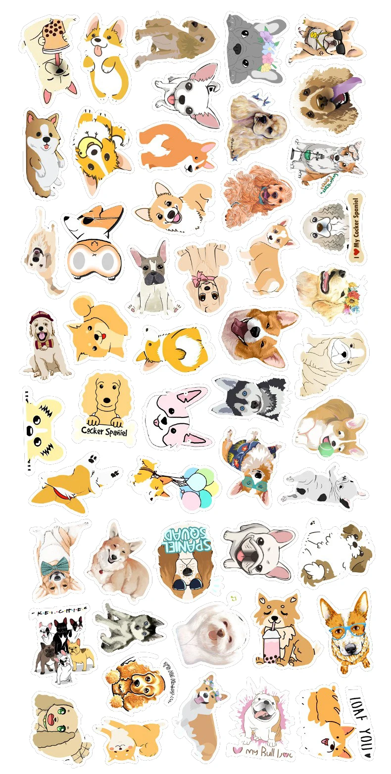 50pcs Cute Cartoon Doggy Vinyl Graffiti Stickers For Bottle Laptop Home ...