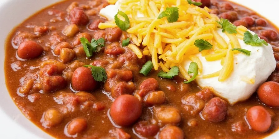 Homemade chili on hot dog bun