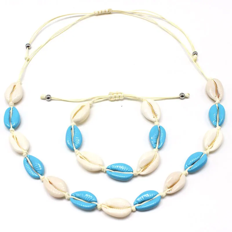 

Highest selling products new fashion ethnic boho necklace handmade jewelry shell necklace and jewelry sets, Blue green yellow pink and mint green