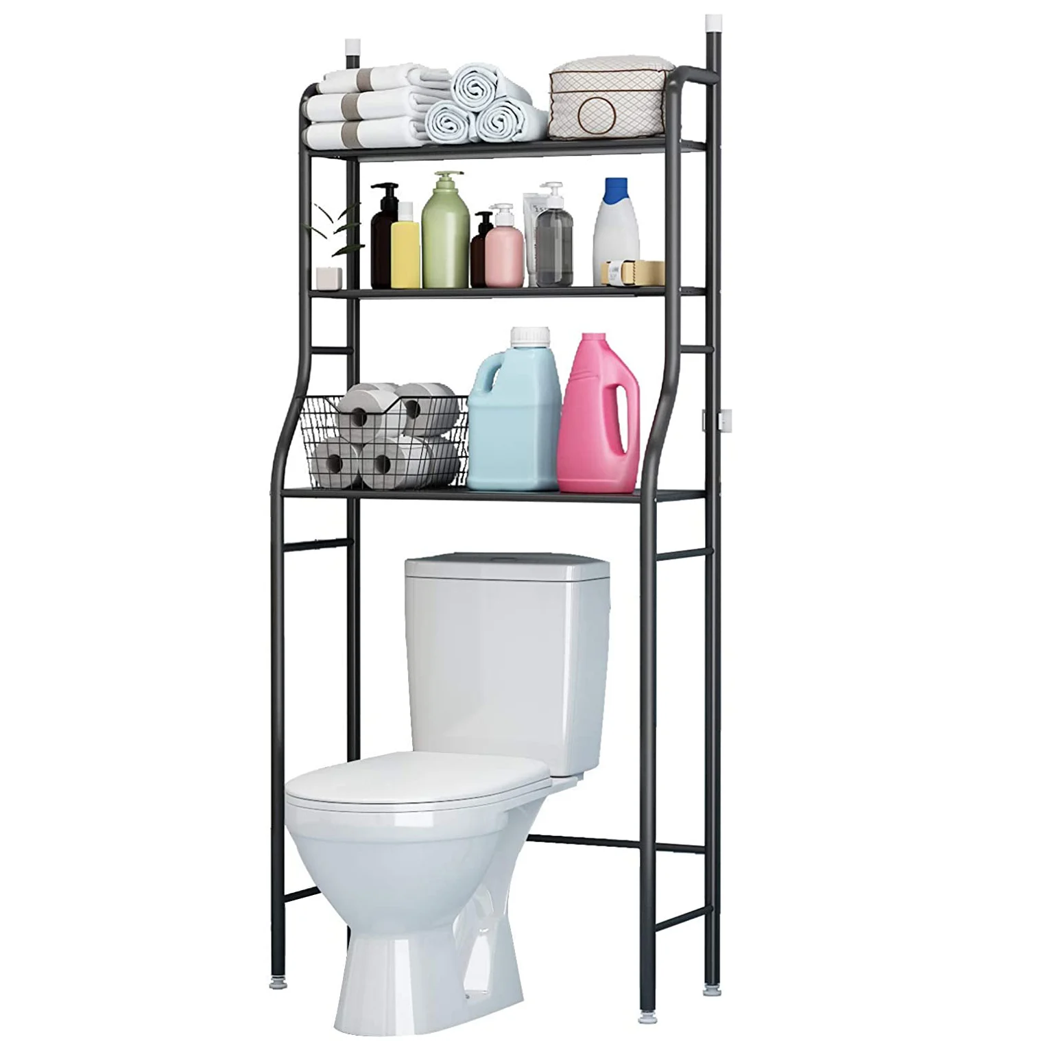 

3 Layer Metal Toilet Rack Shelf Bathroom Rack Storage Tower Bathroom Space Saver Toilet Storage Shelf Over the Toilet Shelf, White/black/blue/pink/gold