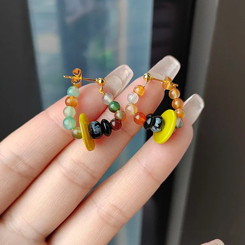 Fashion Earrings Retro Asymmetric Acrylic Crystal Design Sense Earrings for Women Gold Plated Zinc Alloy Trendy MST 2 Pairs