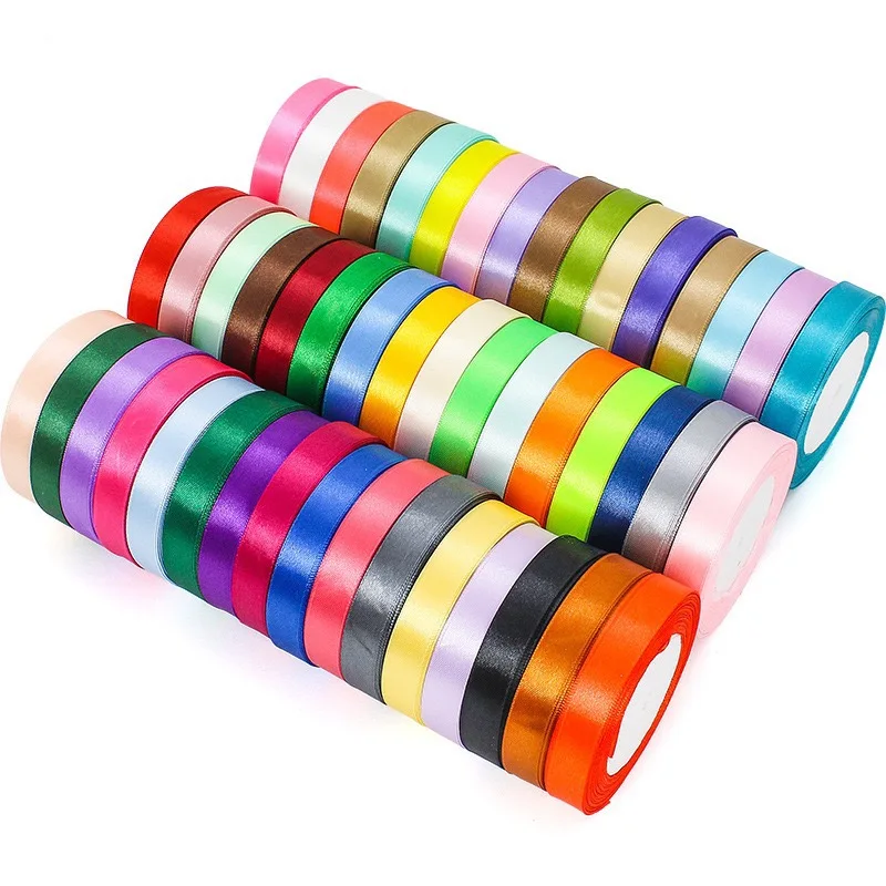 Custom Solid Color 1.5cm Wide Single Face Polyester Satin Ribbon