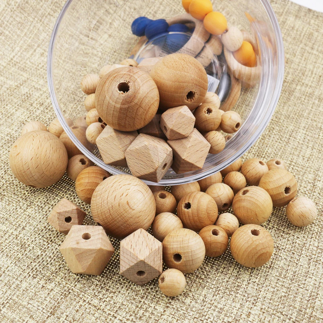 

15mm/20mm/30mm Natural Unfinished Round Beech teething wooden hexagon bead bracelet garland for jewelry making wooden beads