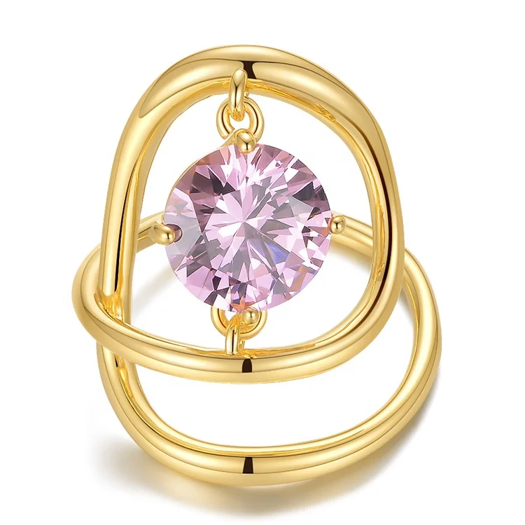 

Latest High Quality 18K Gold Plated Brass Jewelry Fashion Pink Zircon Crystal Accessories Ring R214109
