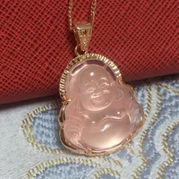 

beautiful natural pink crystal pendant rose buddha necklace mineral