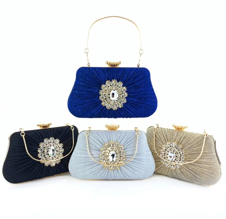 

Fashion dinner bag women's pleated craft diamond bag banquet wedding party bag synthetic leather buckle embossing