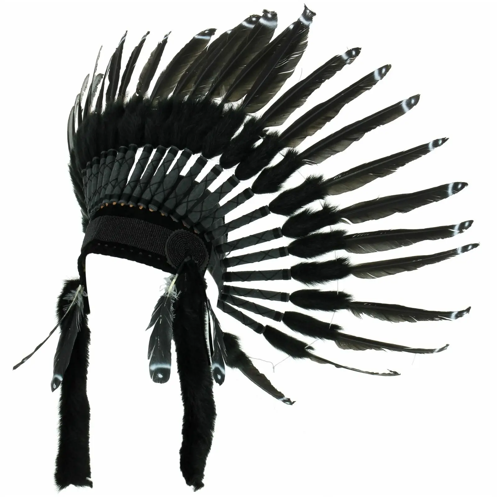 Indian Headdress Chief Feathers Bonnet Native American Gringo WHITE RED BLACK