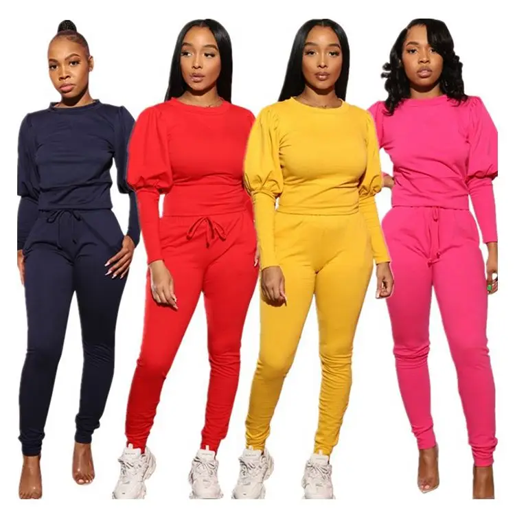 

2020 Fall Clothing For Women Elegant Legging Set Puff Long Sleeve Two Piece Set