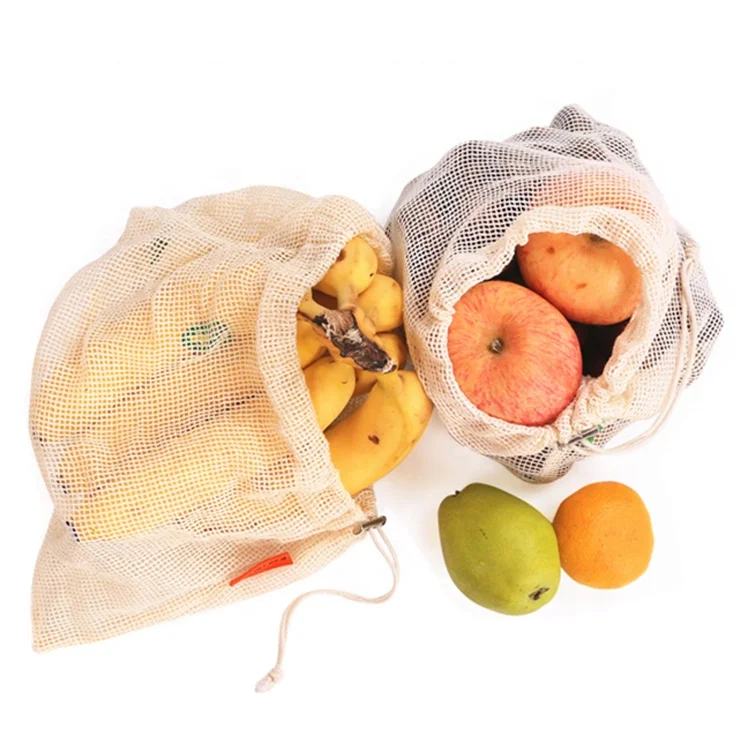 

Amazon Hot Sale Eco Friendly Organic Cotton Net Braided Produce Mesh Bags Pack Sets, Customized