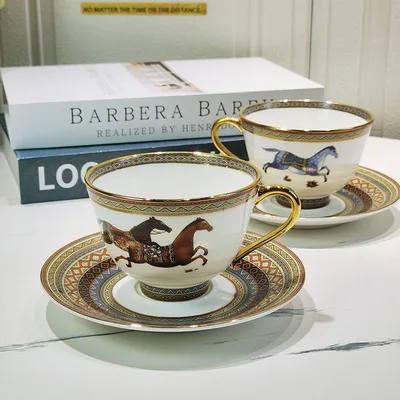 

Amazon Hot Sale European Luxury Oriental Horse Porcelain Coffee Cup & Saucer Set with Gift Box