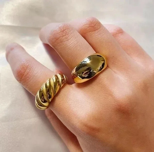 

Luxury 18K Gold Plated Stainless Steel Croissant Dome Ring Statement Ring Signet Ring Women Jewelry, Color for choice