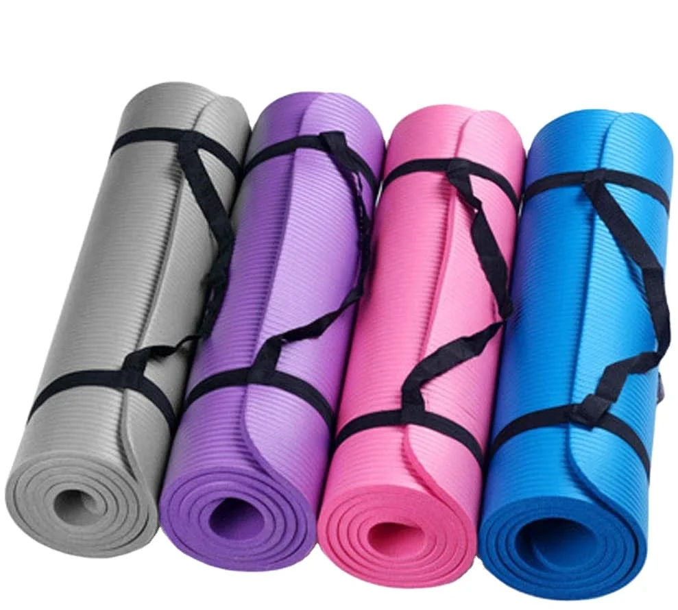 

Gym Fitness Exercise Custom logo Low price Manufacturer 15mm nbr yoga mat with carrying strap, Black,purple,blue,pink,green,etc.