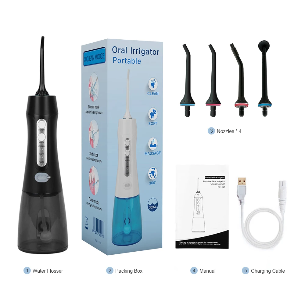 

OEM/ODM hotsale waterproof portable rechargeable electric powered oral irrigator water flosser pik IPX8, Black,white