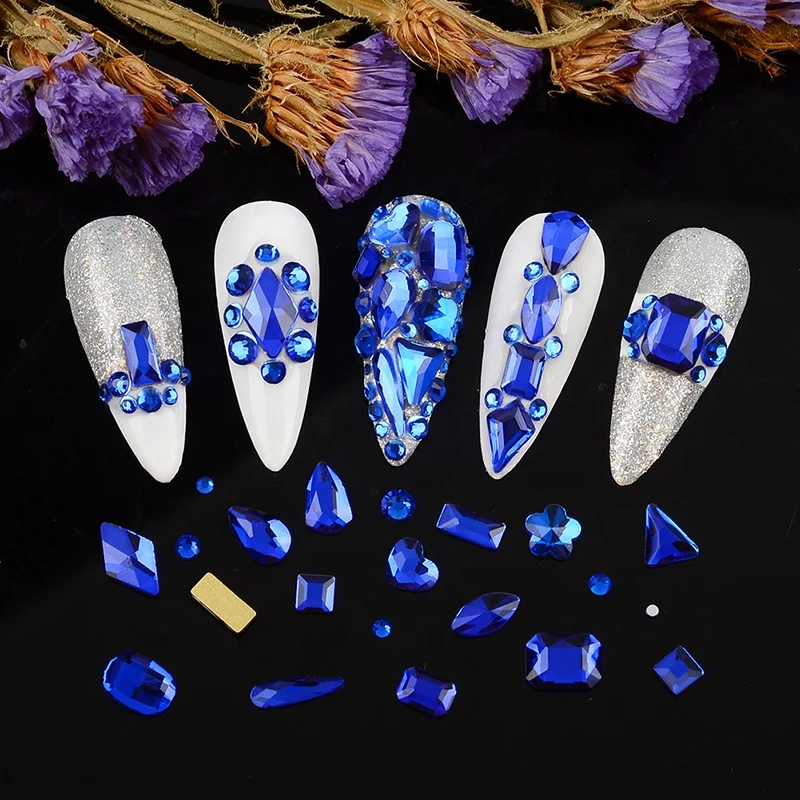 

2021 New Arrival blue glass crystal nail art rhinestone press on nails rhinestone For nail art decoration, 1 colors