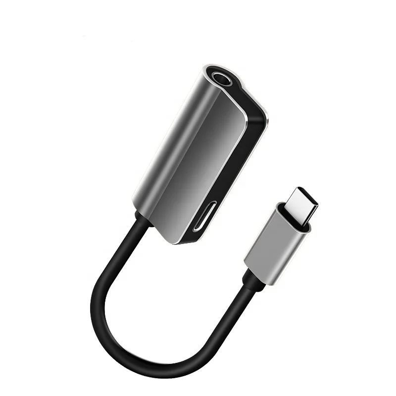 

Vnew high quality 2 in 1 Type C to 3.5mm Jack Headphone adapter USB C Audio Cable Charger mobile phone adapters, Black or customized