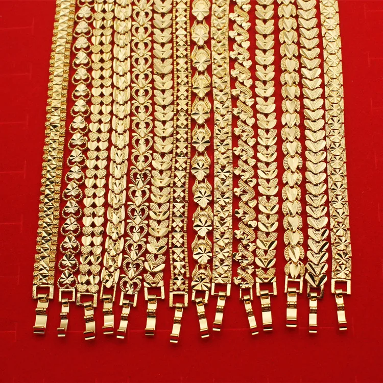 

Aug jewelry mixed batch wholesale 24K female sand gold bracelet heart-shaped brass plated real gold bracelet